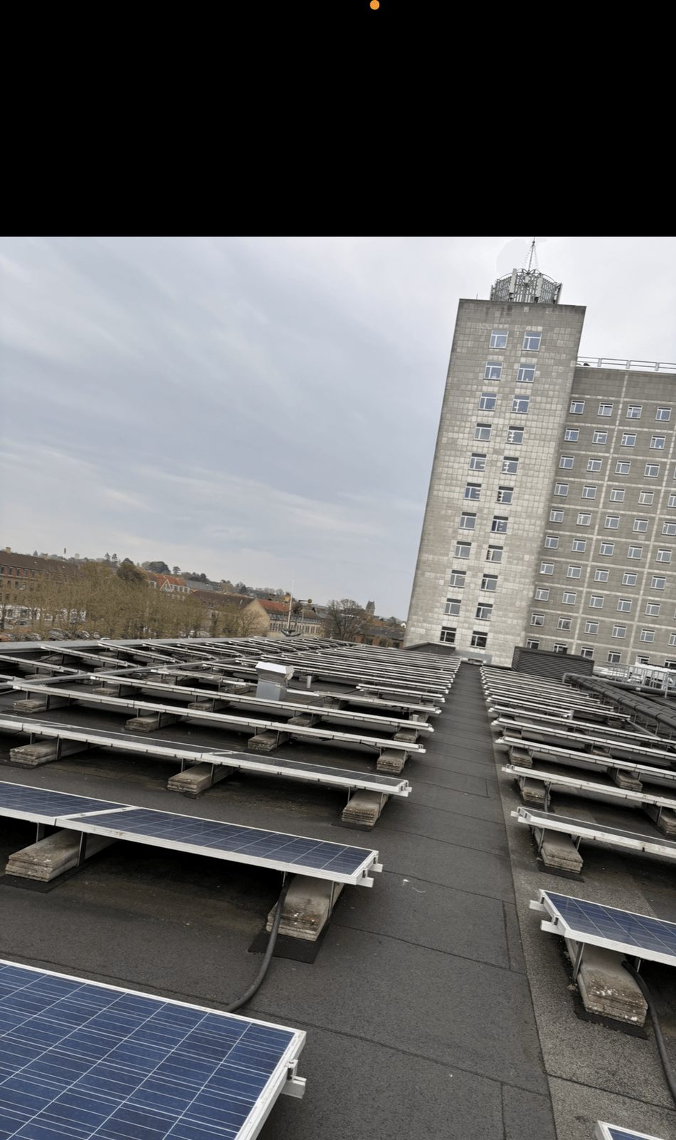 Mange panelrækker på stort erhvervstag