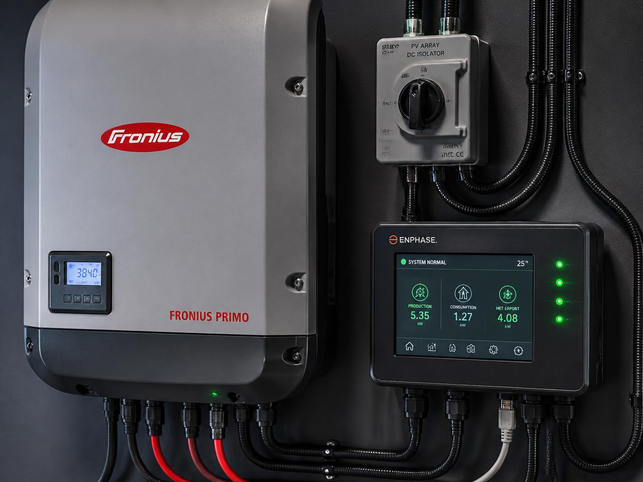 Inverter og monitoreringsudstyr monteret på væg